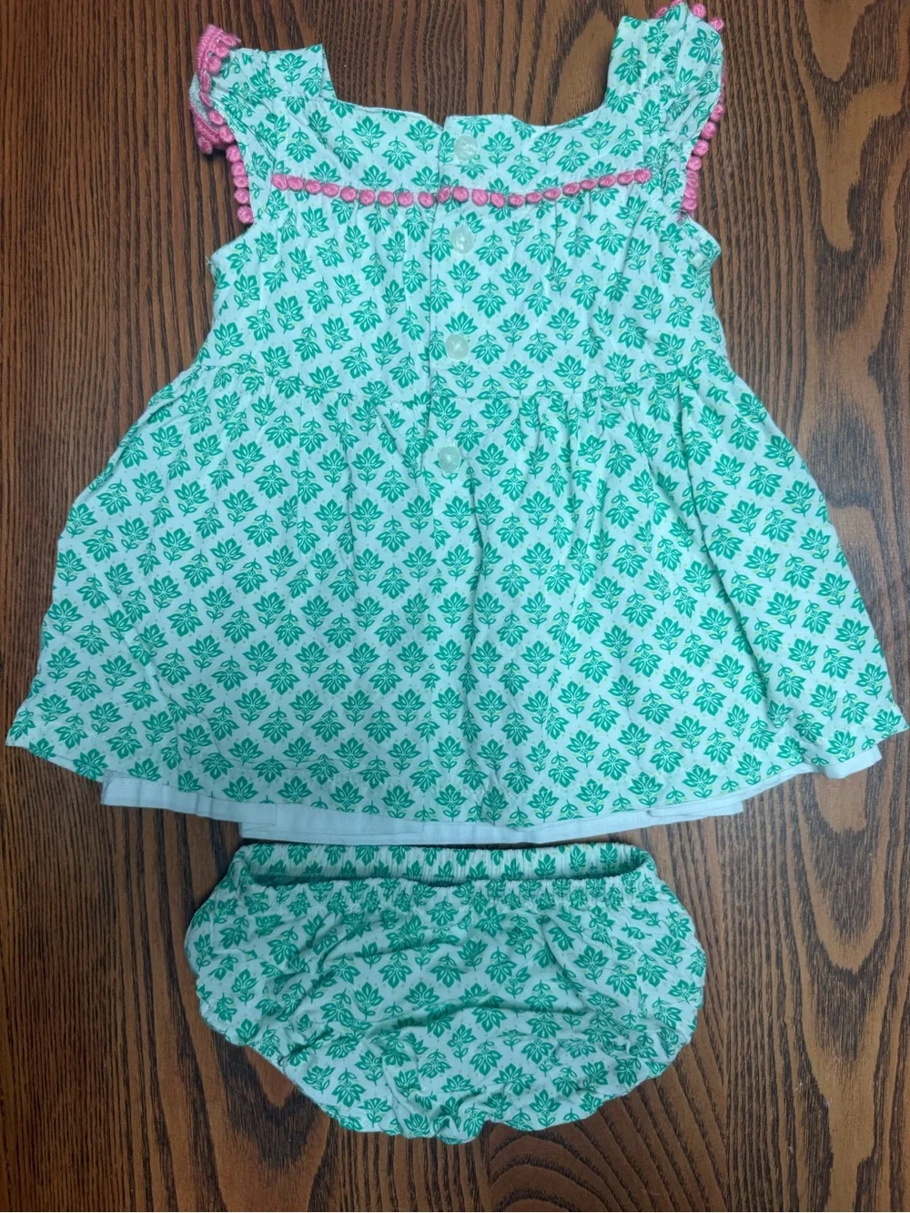 3M Carter's Green Floral Baby Dress with Pink Trim